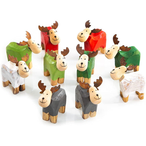 10 kleine Rentier Figuren aus Holz - bunte Weihnachtsdeko in 6 cm - Foto 1