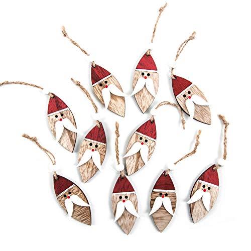 10 Weihnachtsanhänger Nikolaus Weihnachtsmann aus Holz Holzanhänger 8 cm rot weiß Natur Christbaumschmuck Baumbehang Vintage - Foto 1