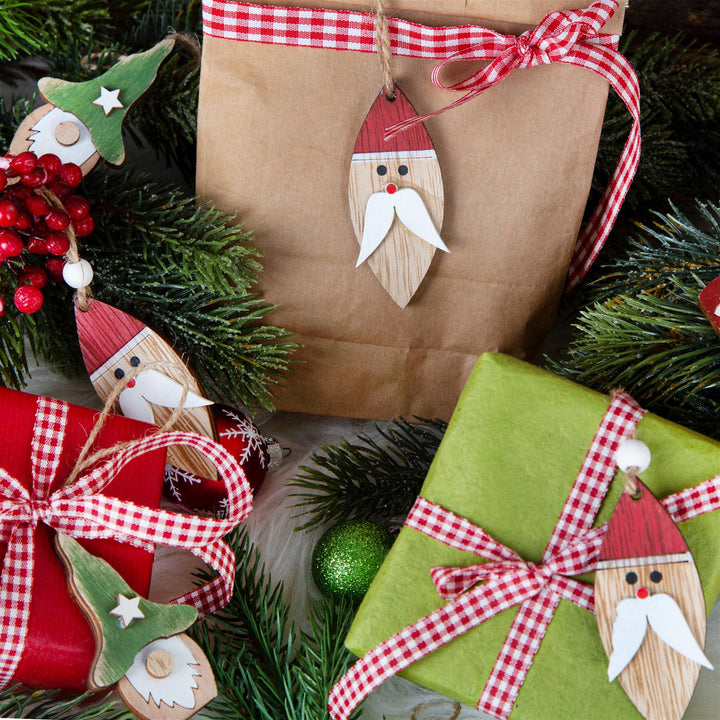 10 Weihnachtsanhänger Nikolaus Weihnachtsmann aus Holz Holzanhänger 8 cm rot weiß Natur Christbaumschmuck Baumbehang Vintage - Foto 2