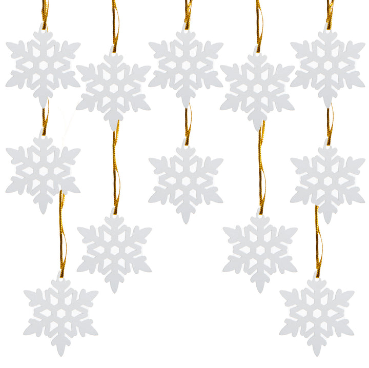 24 Schneeflocken Streuteile aus Holz m. Loch + goldene Schnur z. Aufhängen Streudeko Deko Weihnachten Weihnachtsdeko weiß Gold Tisch-deko Geschenk - Foto 2