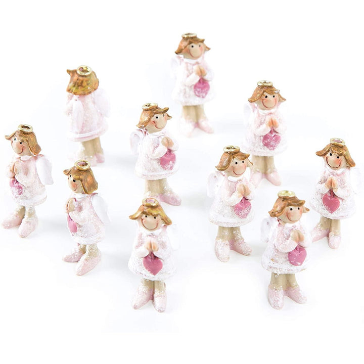 10 kleine Schutzengel Figuren Mini Engel rosa m. Heiligenschein Gastgeschenk Give-Away Geschenk Taufe Kommunion Firmung Mädchen Deko Weihnachten - Foto 1