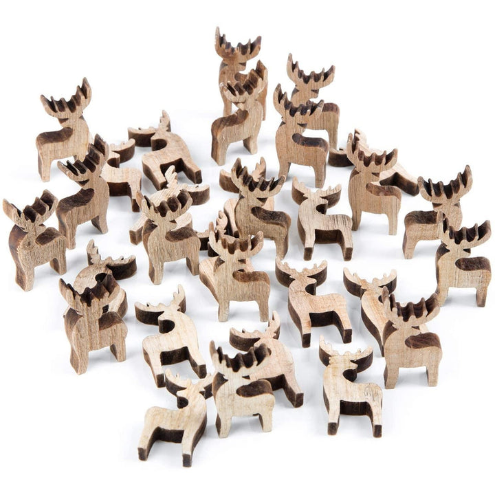 32 Mini Rentiere aus Holz natur braun 4 cm - Vintage Streudeko Weihnachtsstreuteile Weihnachten Deko - Foto 1