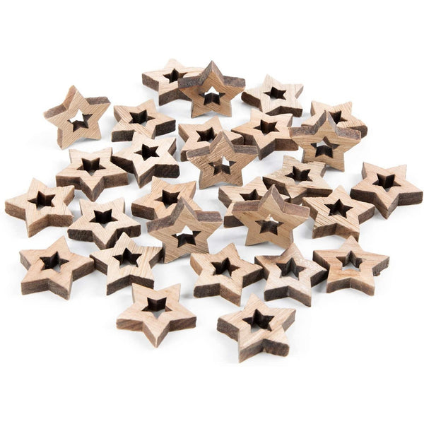 28 Mini Sterne aus Holz Natur braun 4 cm Holzsterne Streusterne Weihnachten Deko zum Streuen - Foto 1