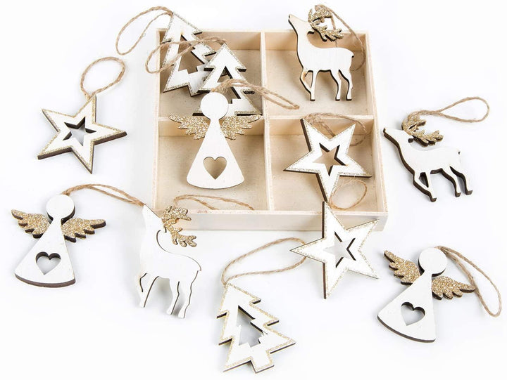Weihnachtsdeko Set 24 Metallanhänger gold glitzernd Engel + Hirsch 5 cm