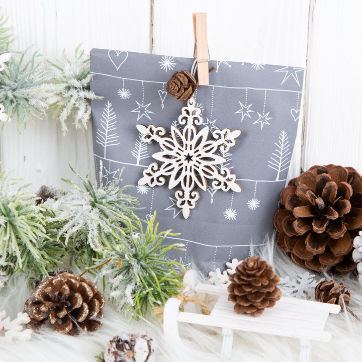 5 Weihnachtsanhänger Baum aus Holz rosa pink mit Glitzer