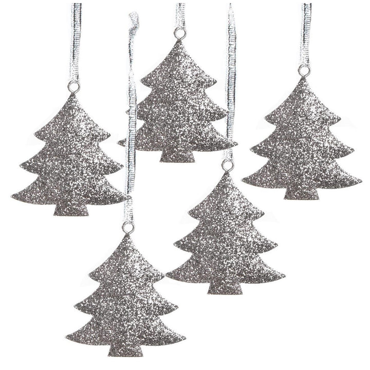 Weihnachtsbaum Anhänger silber glitzernd 8 cm aus Metall - Foto 1
