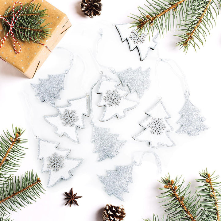 Weihnachtsbaum Anhänger silber glitzernd 8 cm aus Metall - Foto 2