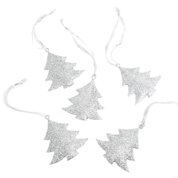 Weihnachtsbaum Anhänger silber glitzernd 8 cm aus Metall - Foto 4