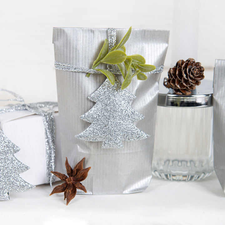 Weihnachtsbaum Anhänger silber glitzernd 8 cm aus Metall - Foto 5