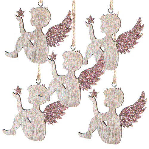 10 Christbaumanhänger Baum Silber weiß mit Glitzer - 5 x Holz + 5 x Metallanhänger