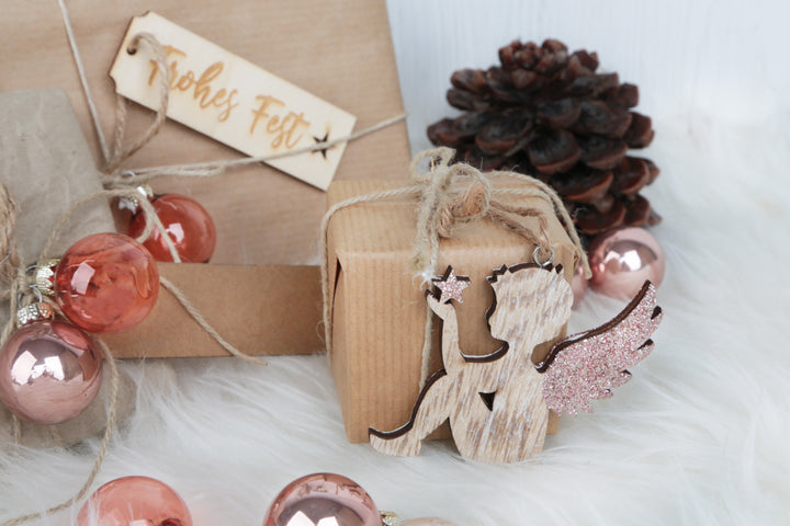 10 Christbaumanhänger Baum Silber weiß mit Glitzer - 5 x Holz + 5 x Metallanhänger