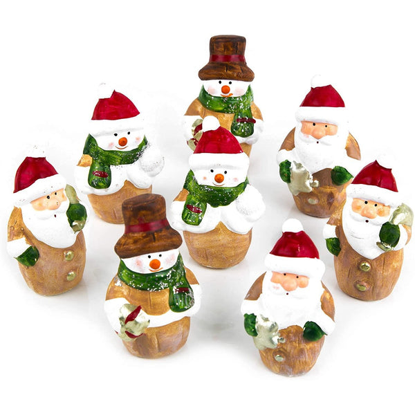 8 kleine Weihnachtsfiguren Nikolaus + Schneemann Figuren 7,5 cm zum Hinstellen - Keramik Deko Weihnachten Give-Away - Foto 1