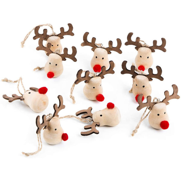 10 Rentier Anhänger aus Holz 6 cm - Rentieranhänger mit Geweih & roter Nase - Geschenkanhänger - Foto 1