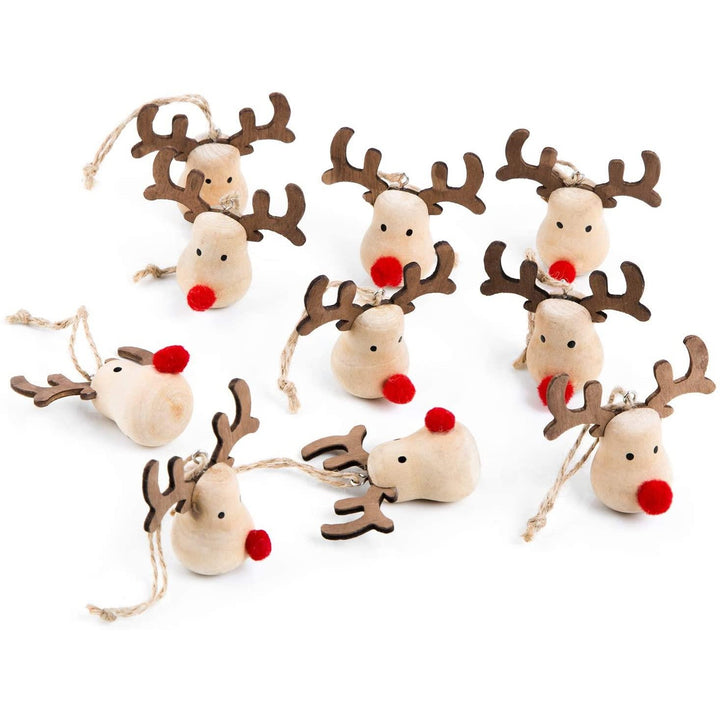 10 Rentier Anhänger aus Holz 6 cm - Rentieranhänger mit Geweih & roter Nase - Geschenkanhänger - Foto 1