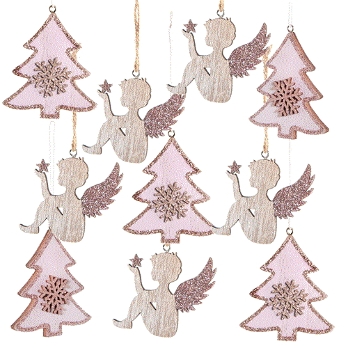 24 kleine Engel Weihnachtsanhänger aus Holz natur gold - natürliche Weihnachtsdeko zum Aufhängen