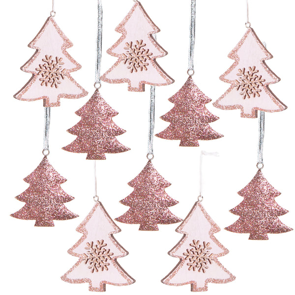 10 weihnachtliche Anhänger rosa pink glitzernd - Christbaumanhänger aus Holz & Metall - Foto 1