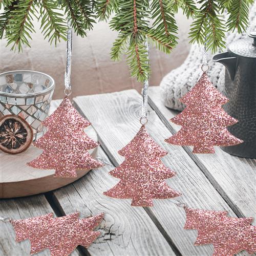 10 weihnachtliche Anhänger rosa pink glitzernd - Christbaumanhänger aus Holz & Metall - Foto 3