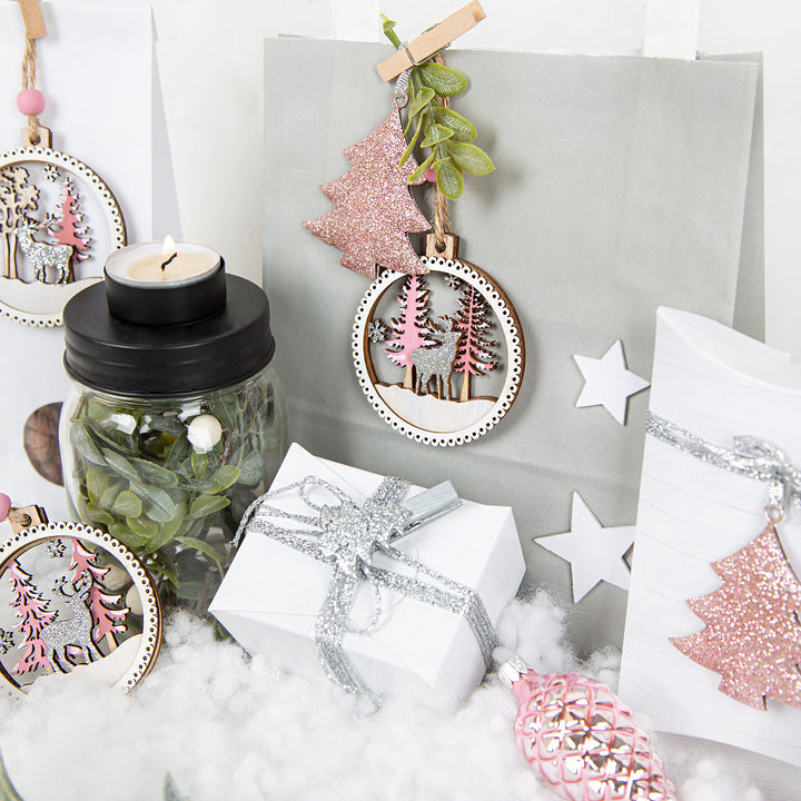10 weihnachtliche Anhänger rosa pink glitzernd - Christbaumanhänger aus Holz & Metall - Foto 6