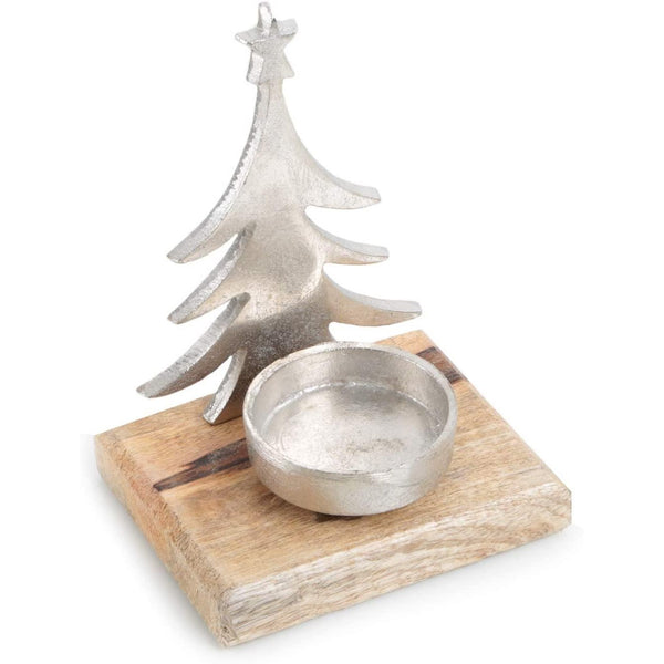 Weihnachtlicher Teelichthalter aus Holz + Metall - Silber braun - Foto 1