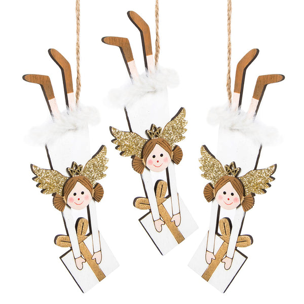 3 Schneeflocken Anhänger aus Holz mit Samt (12,5 cm) - dunkelrot Natur Gold