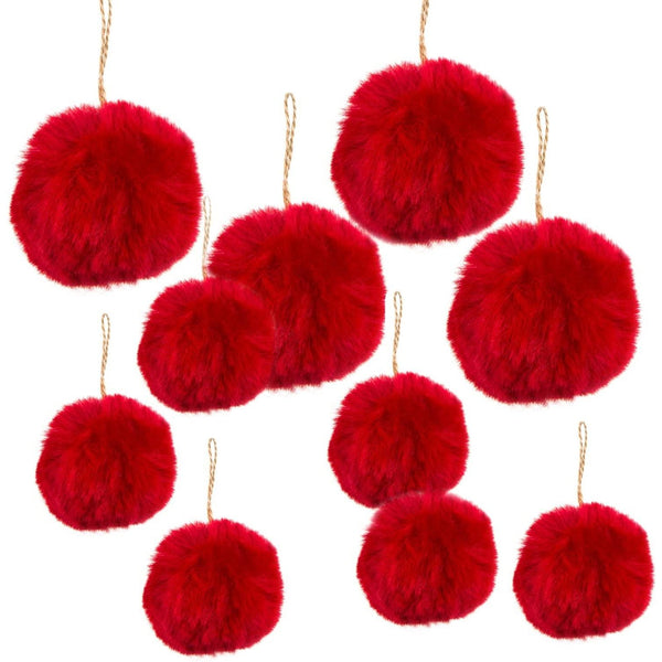 10 rote Weihnachtskugeln aus Plüsch - Pompon Bommel Plüschkugel - Foto 1