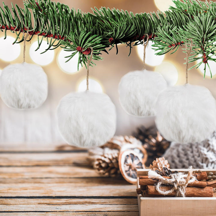 10 weiße Weihnachtskugeln aus Plüsch - 7 cm zum Aufhängen - Foto 2