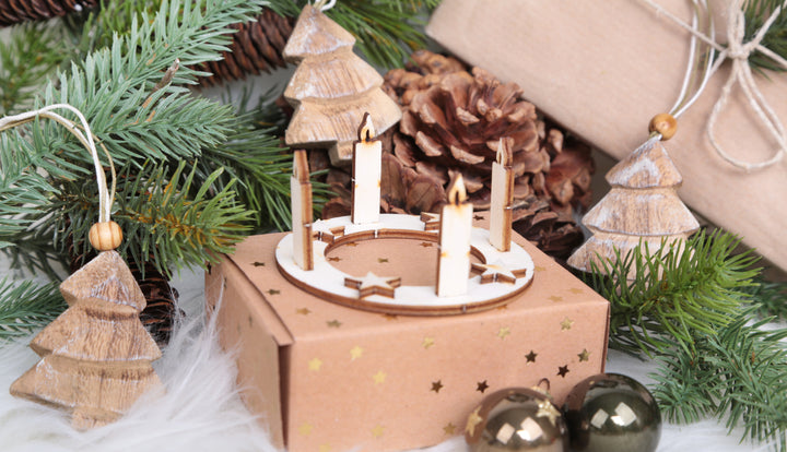 6 Schaukelpferd Anhänger 7 cm - Weihnachtsanhänger Natur aus Holz