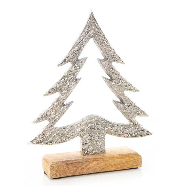 Weihnachtsbaum Figur 20 cm aus Metall & Holz silber glänzend - Foto 1