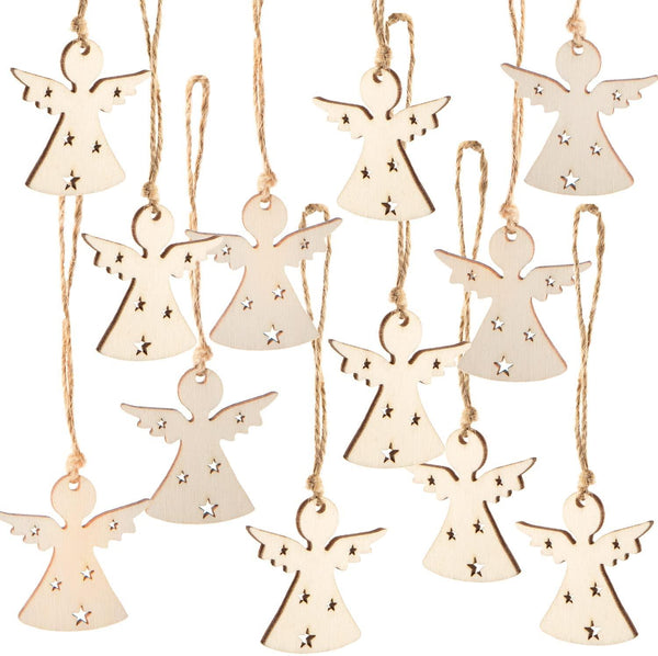 12 kleine Schutzengel Anhänger aus Holz mit Sternchen - Engel Weihnachtsanhänger Weihnachtsengel Natur 5 cm - Foto 1