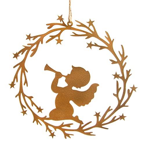 Großer Weihnachtsanhänger Kranz mit Engel 15 cm Metall Gold - Foto 1