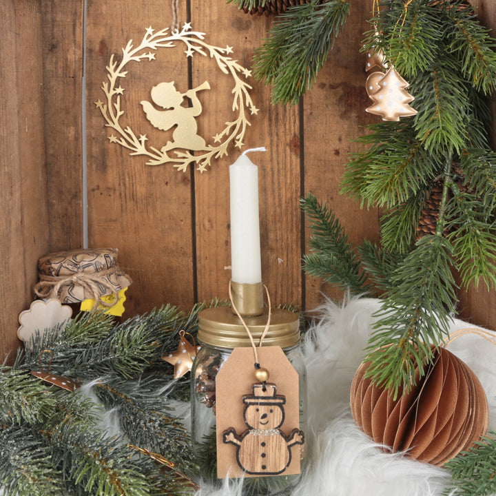 Großer Weihnachtsanhänger Kranz mit Engel 15 cm Metall Gold - Foto 2