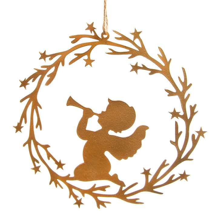 Großer Weihnachtsanhänger Kranz mit Engel 15 cm Metall Gold - Foto 4