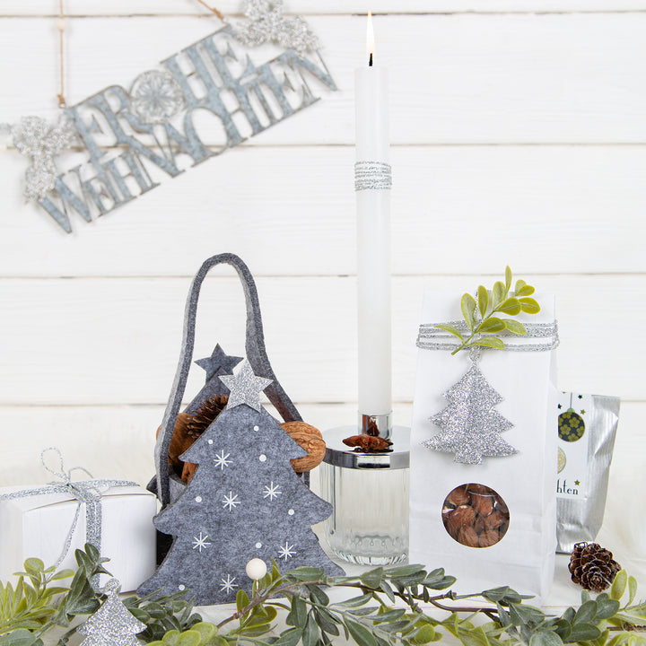 Kleine Filztasche Baum grau silber Weihnachtstasche Geschenktasche 14 cm - Foto 3