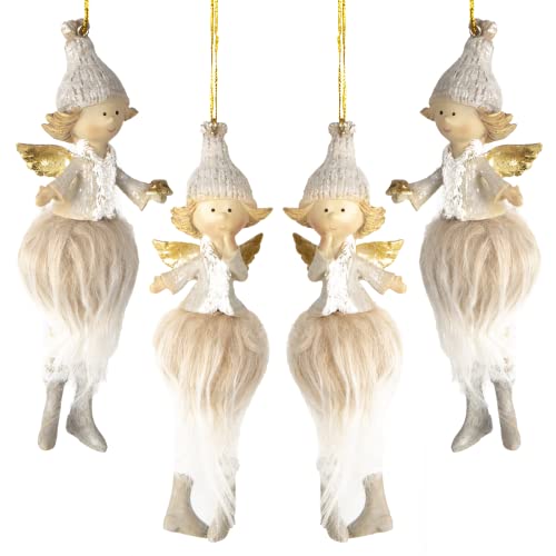 3 Engel Anhänger rosa braun mit Stern - Weihnachtsdeko 8 cm