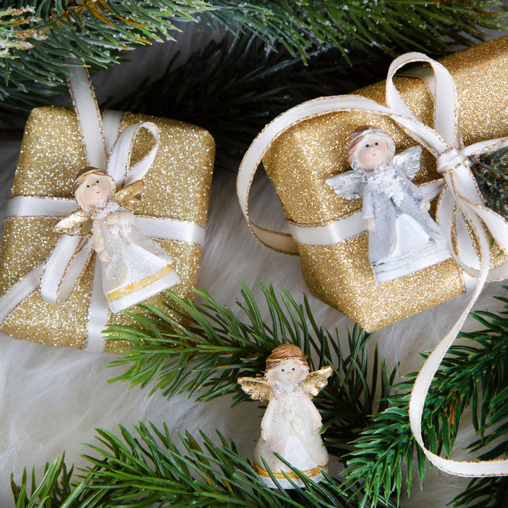8 kleine goldene Schutzengel Figuren - Mini Engel  3,5 cm