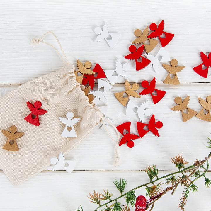 24 Mini Engel aus Holz weiß Holzengel 2 cm Weihnachten