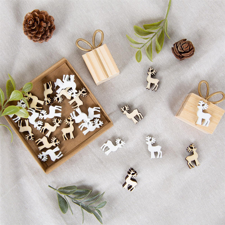 8 Mini Wichtel aus Holz Streudeko Weihnachten 4 cm weiß Gold