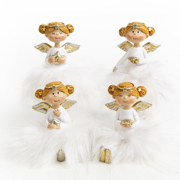 4 Schutzengel Anhänger mit Stern Gold beige 11 cm