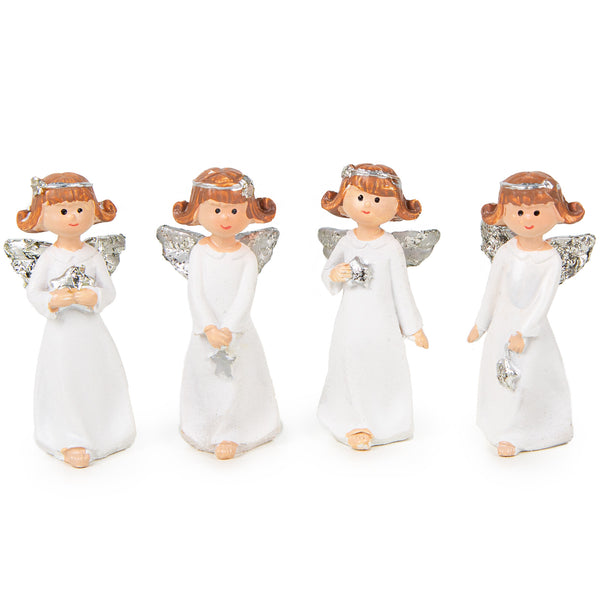 4 Engel mit Schnur zum Aufhängen - weiß Gold Weihnachtsengel 5 cm