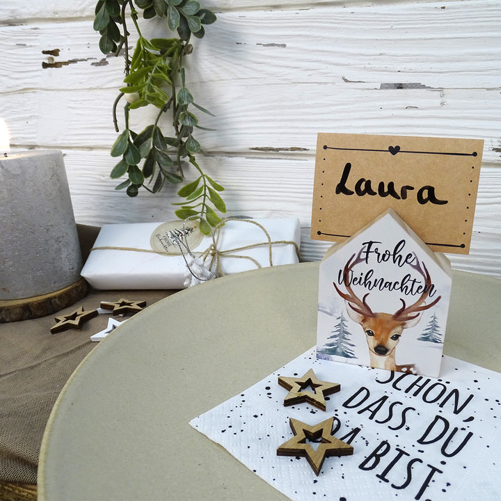 6 Holz Häuser Weihnachtsdeko Häuschen als Tischkartenhalter 8 cm - Foto 2