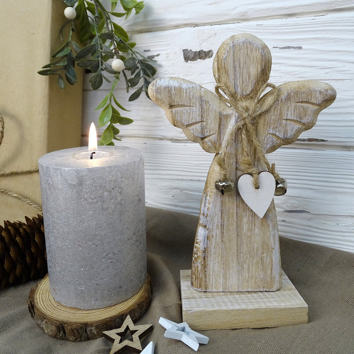 Engelsfigur aus Holz, weiß natur mit Patina, 17,5 cm, Dekoengel zum Hinstellen - Foto 2