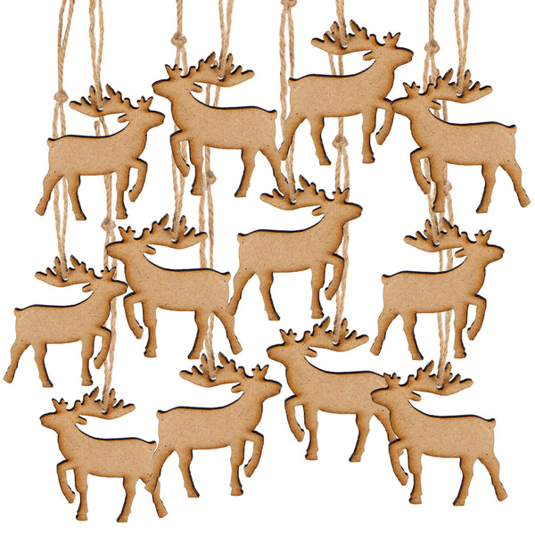Weihnachtsverpackung-SET 16 Stück kleine braune Weihnachtstüten Papiertüten 14 x 22 x 5,6 cm + 16 natur braune RENTIER HIRSCH Geschenkanhänger 7 cm + 16 Holzklammern als weihnachtliche Verpackung