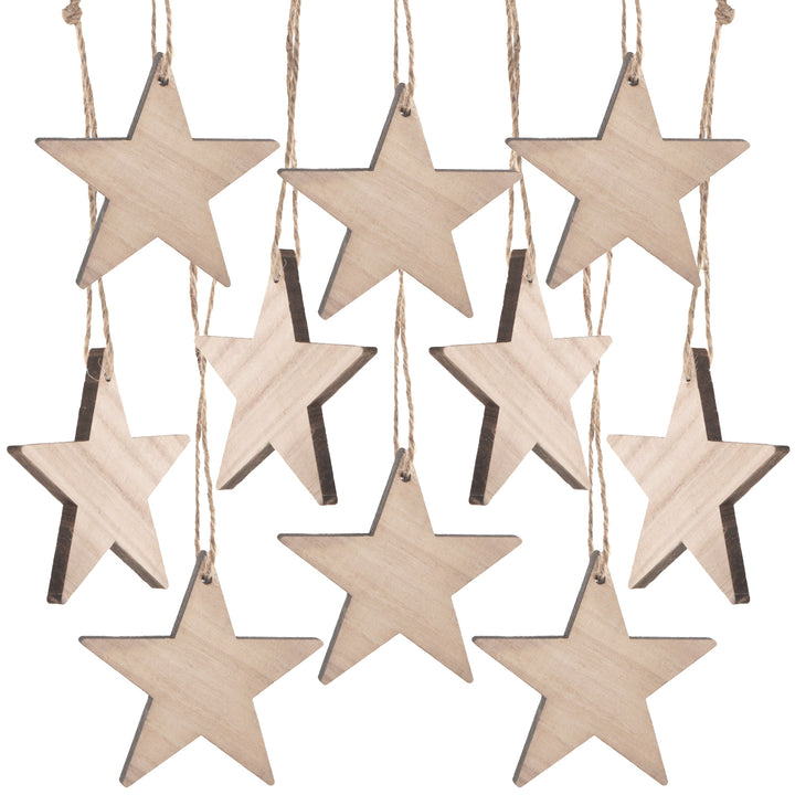 Weihnachtsanhänger Set: 30 Holzsterne 7 cm grau + weiß + braun