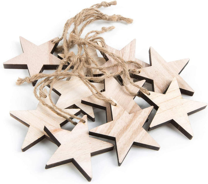 Weihnachtsanhänger Set: 30 Holzsterne 7 cm grau + weiß + braun
