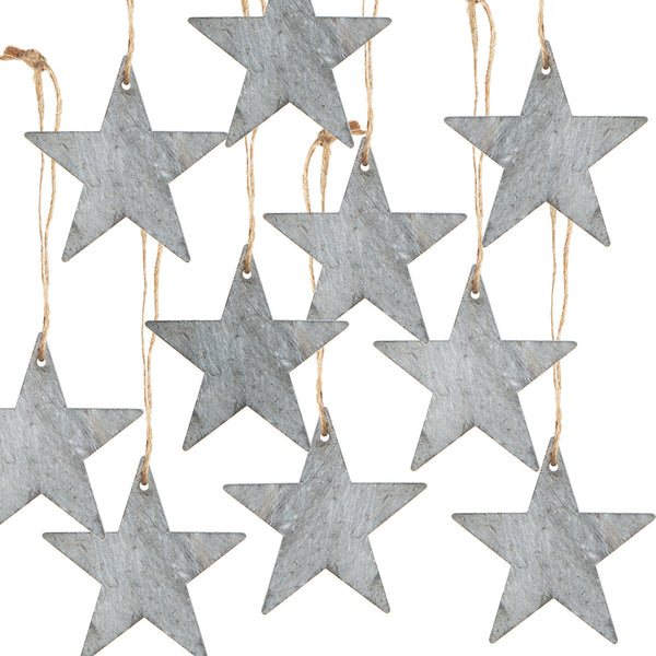 Weihnachtsanhänger Set: 60 Holzsterne 7 cm grau + weiß + braun
