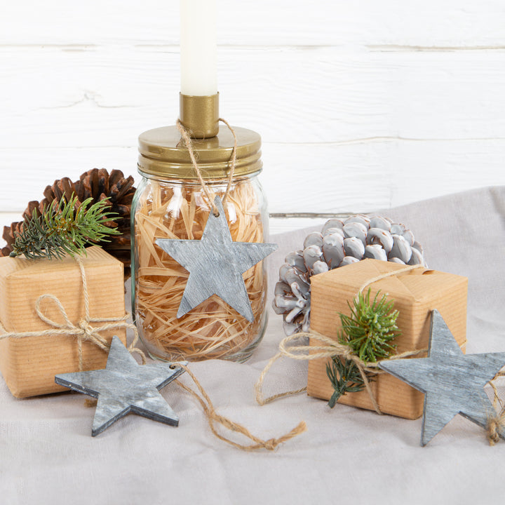 Weihnachtsanhänger Set: 60 Holzsterne 7 cm grau + weiß + braun