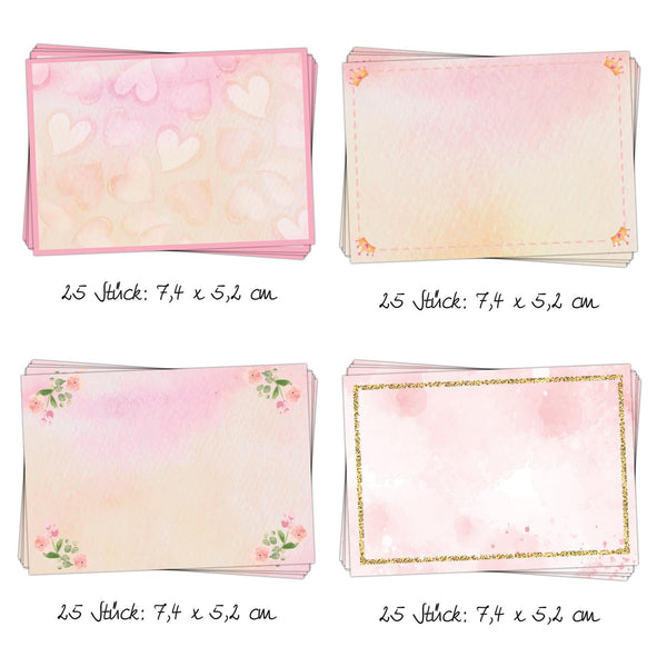 25 Adressaufkleber Namensaufkleber rosa gold zum Beschriften rechteckig 7,4 x 5,2 cm