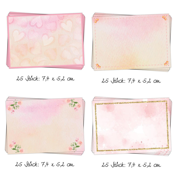 25 Adressaufkleber Namensaufkleber rosa gold zum Beschriften rechteckig 7,4 x 5,2 cm