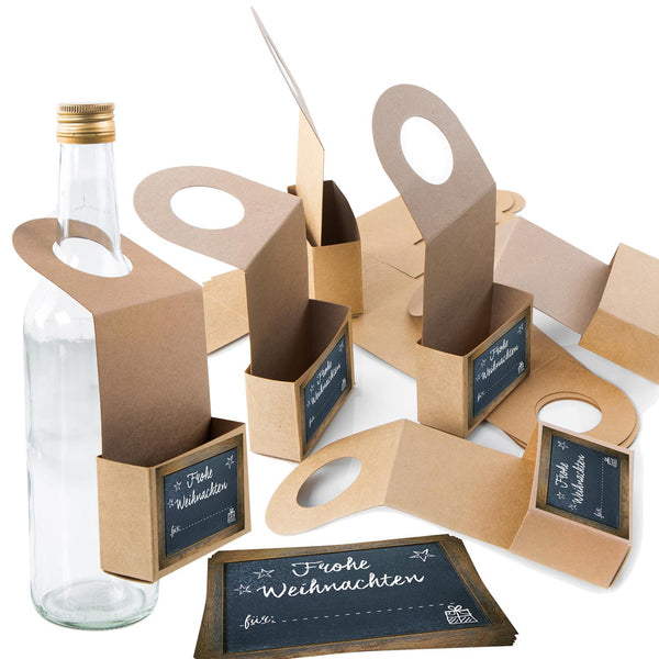 Logbuch-Verlag 10 braune Flaschenanhänger zum Befüllen + Weihnachtsaufkleber zum Beschriften - Flaschen Geschenkanhänger Weihnachten