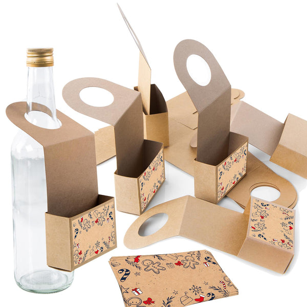 Logbuch-Verlag 10 braune Kraftpapieranhänger für Flaschen mit Weihnachtssticker zum Beschriften - Weihnachtsschachtel Mini zum Befüllen